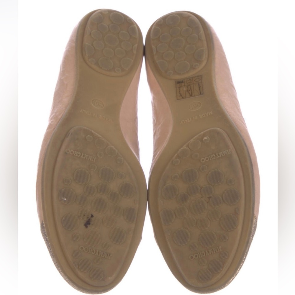 Jimmy Choo Leather Ballet Soft Biker Pink Ballet Flats Gold Cap Accents Sz 6.5 - Picture 5 of 13